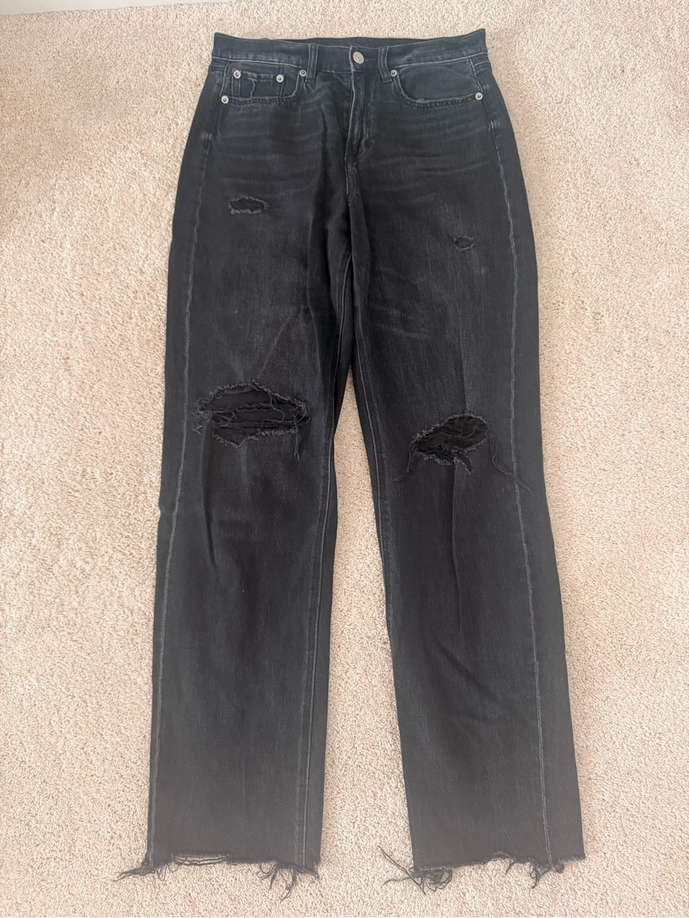 American Eagle Outfitters Black Distressed Straight Leg Jeans
